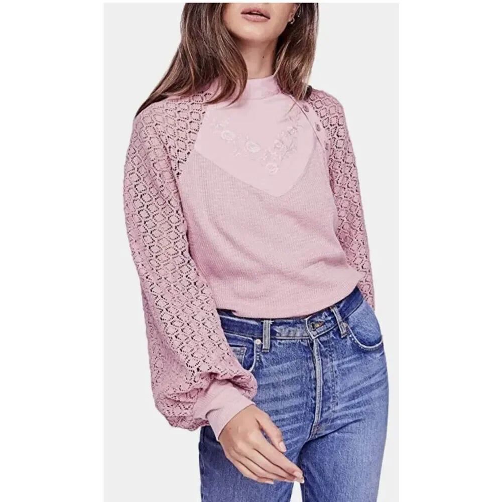 Free People Sweetest Thing Pink Long Sleeve Size Small